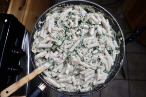 fully cooked and combined vegan spinach artichoke dip