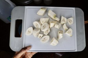Chopped unripe green banana