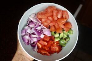 chopped tomato, green bell pepper, onion, and red bell pepper
