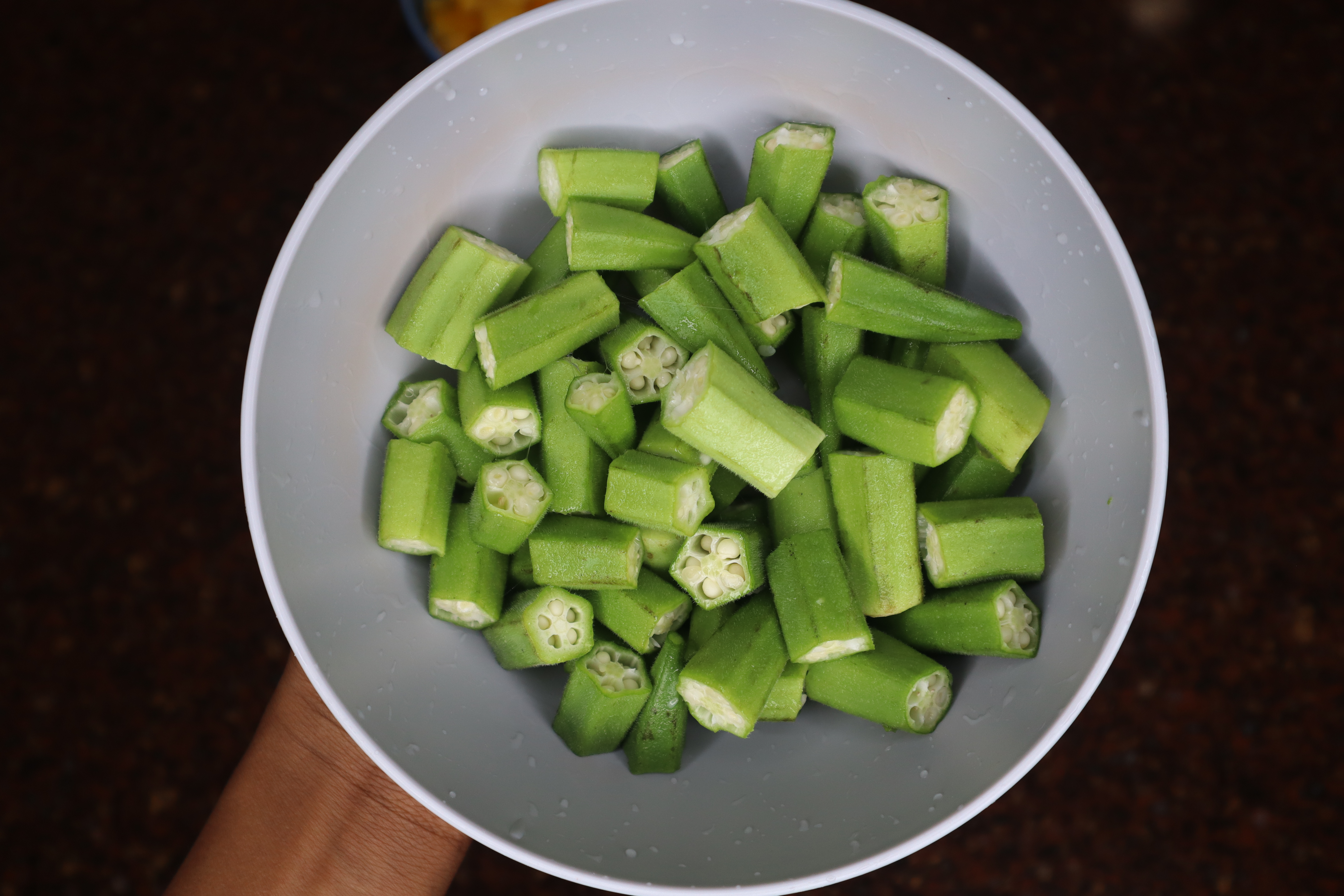 chopped okra in a bowl