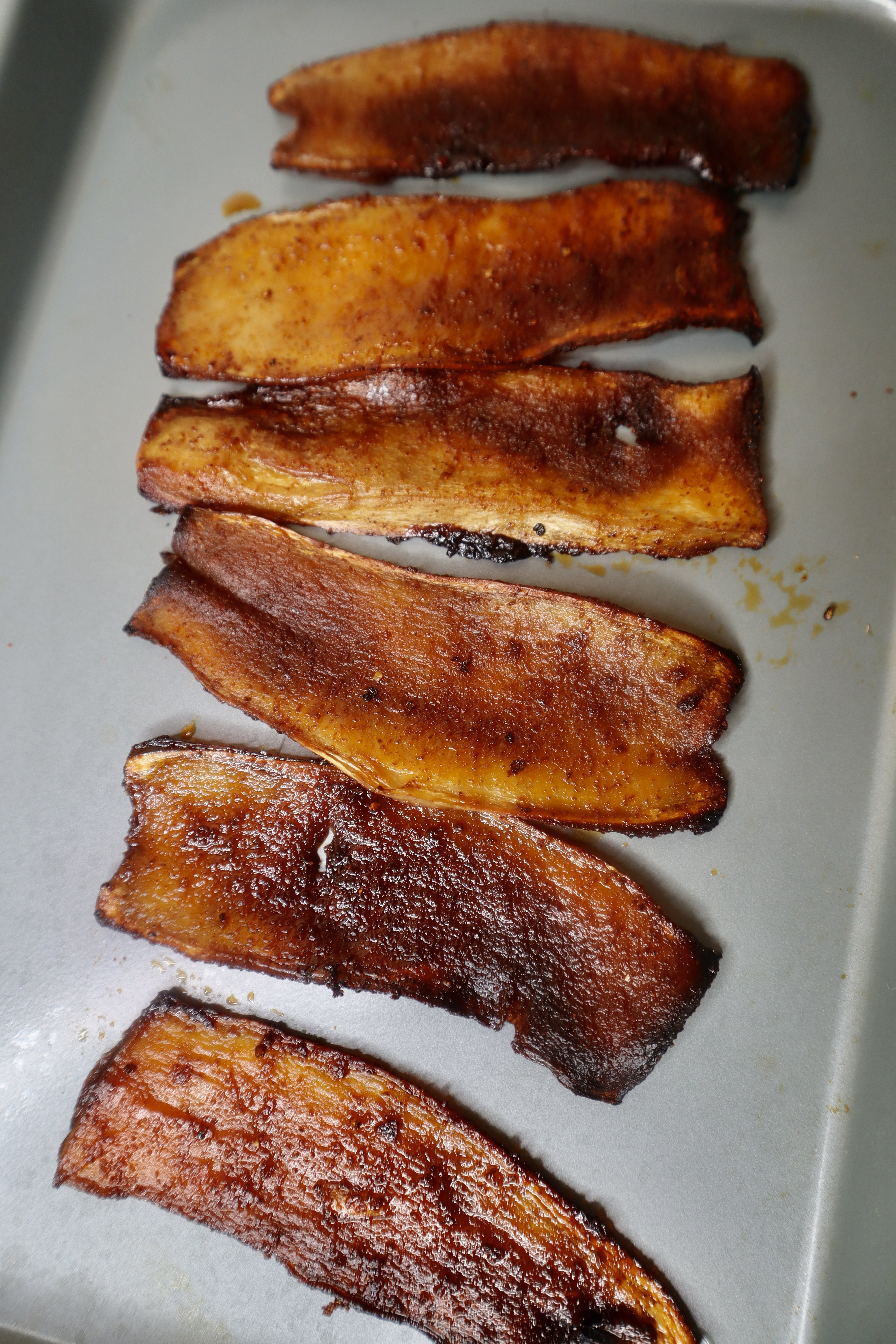 Vegan bacon with king trumpet mushrooms