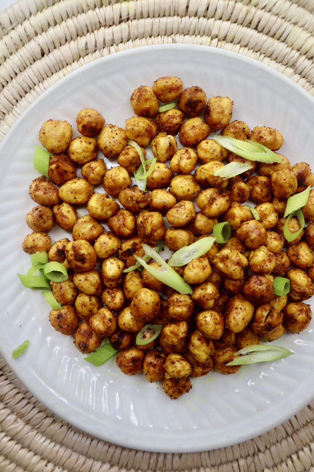 crispy curry chickpeas topped with scallion