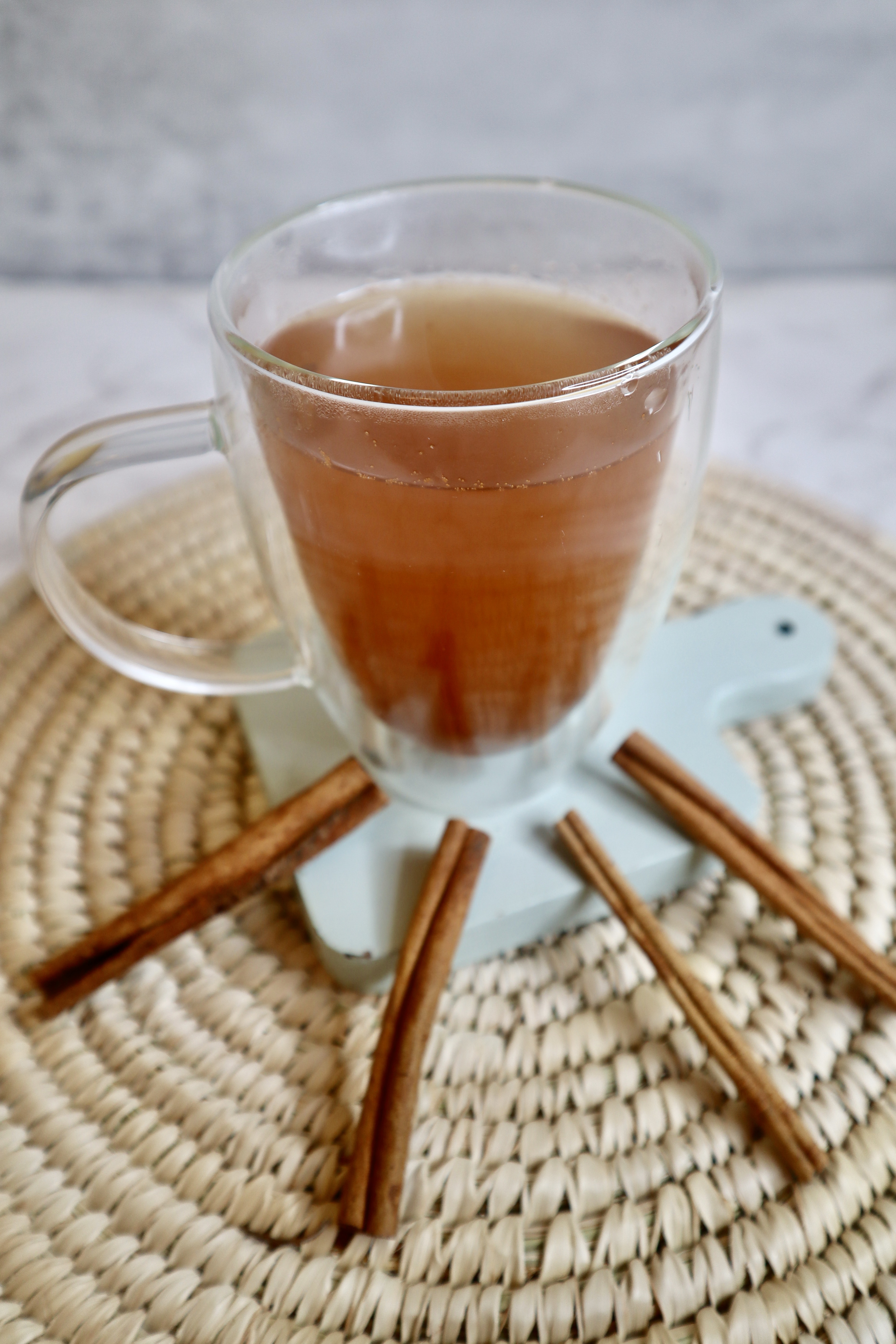 cinnamon tea with sticks in front