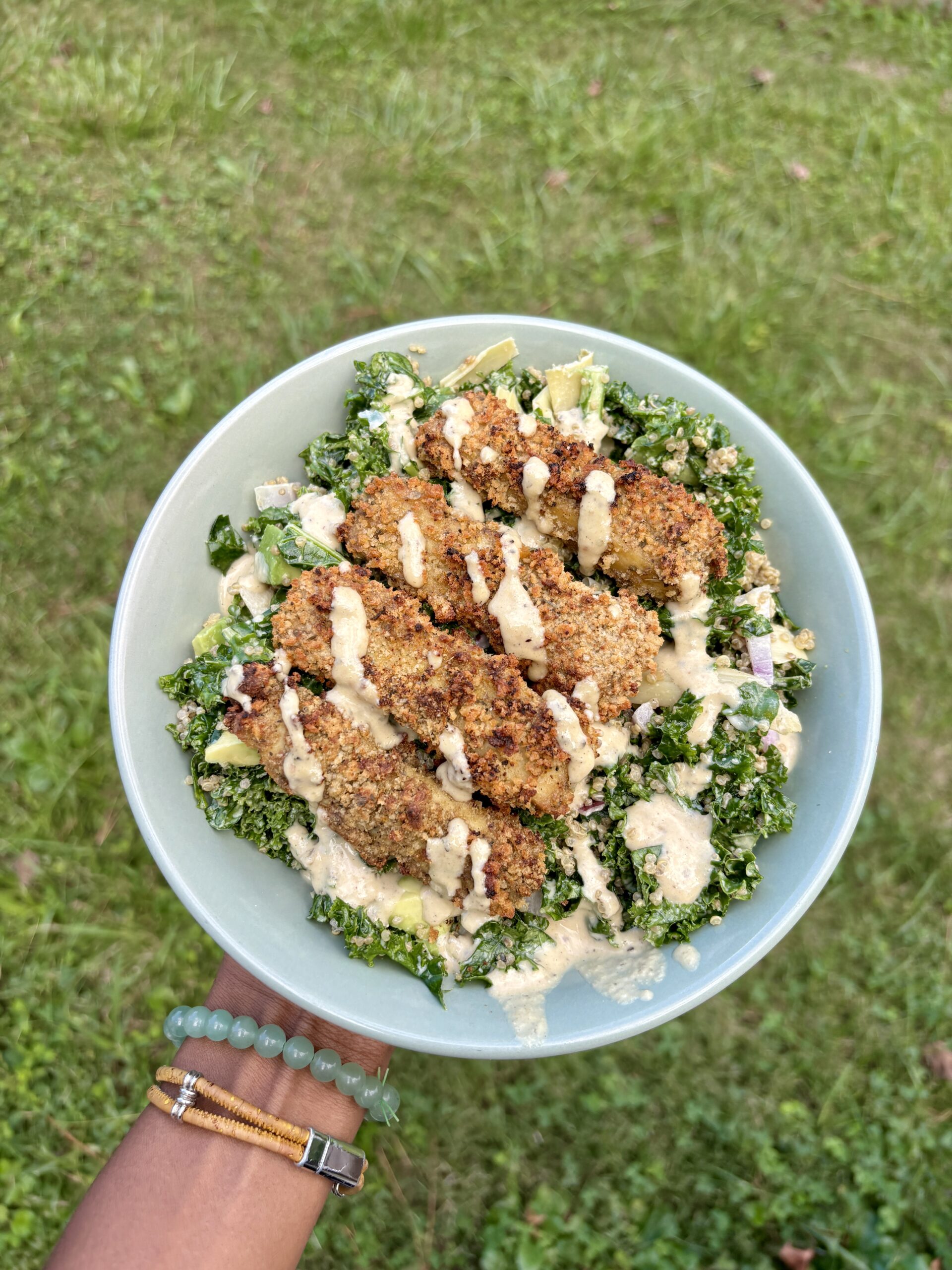 Kale Caesar Salad with Crispy tofu