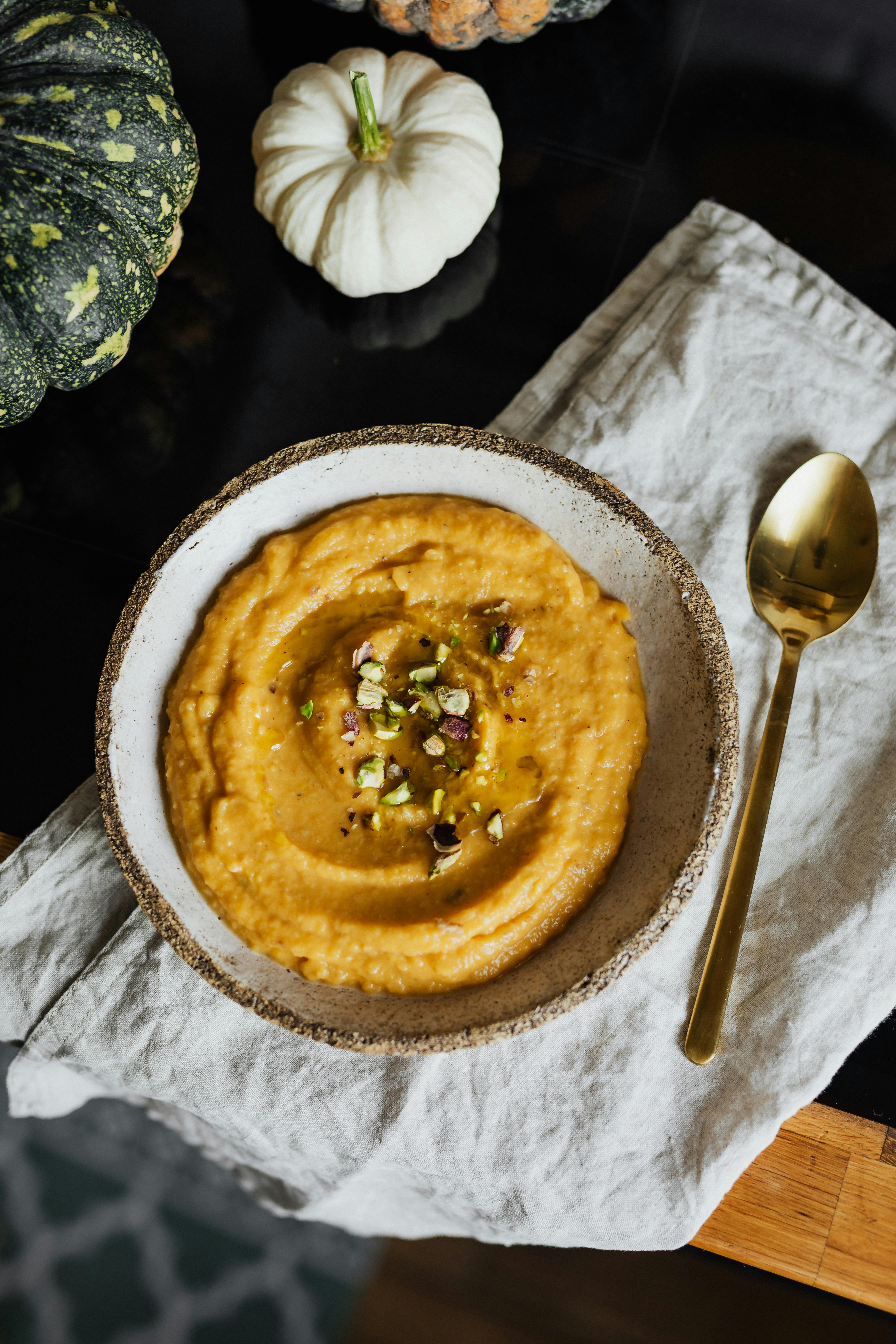 pumpkin puree in a white bowl