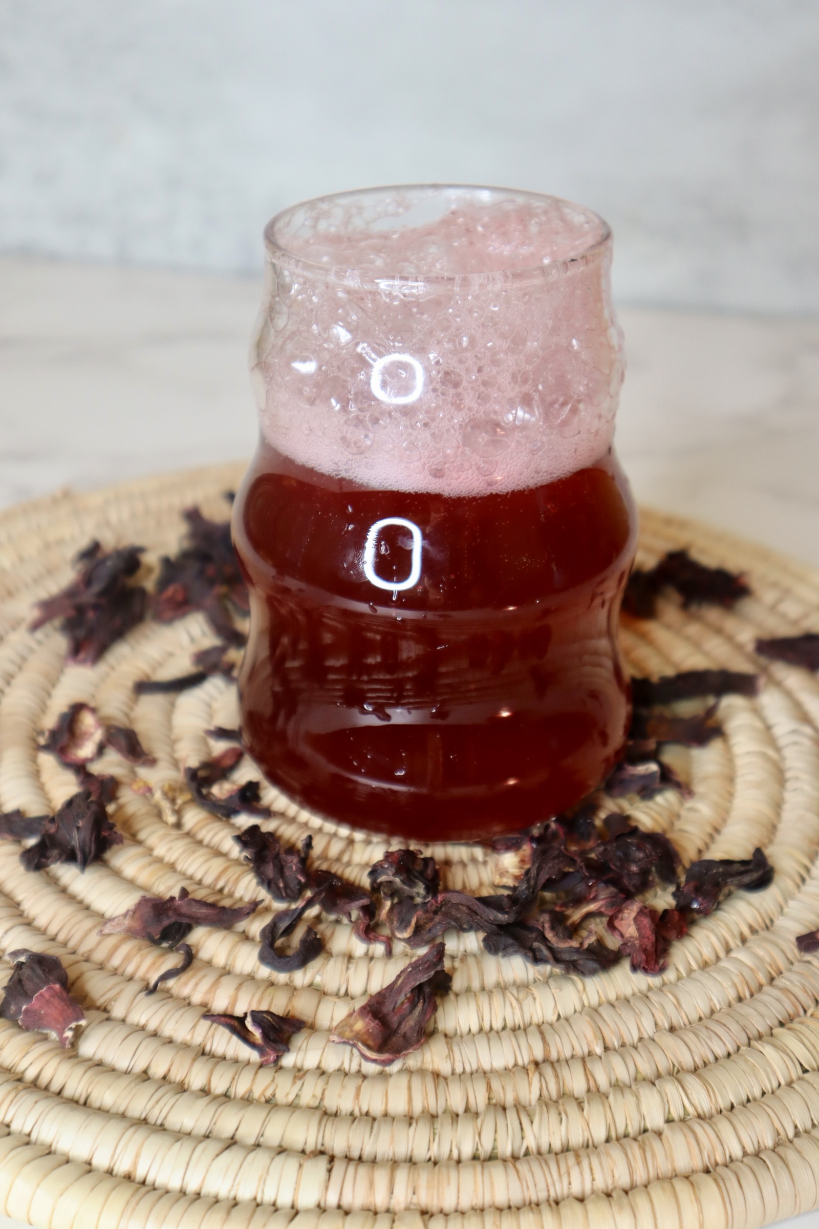 sorrel (hibiscus) soda on a placemat