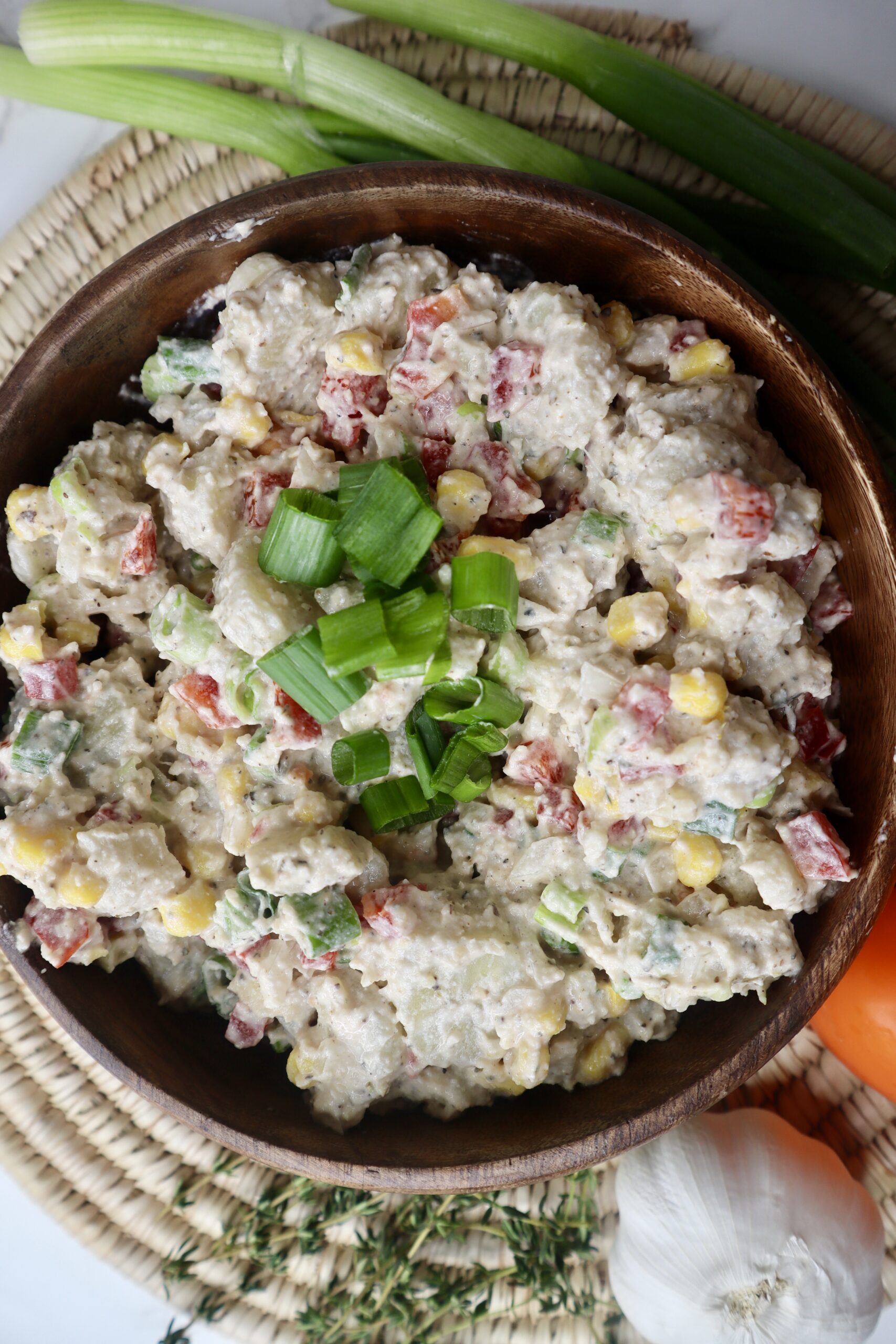 green fig green bananas salad in a brown bowl