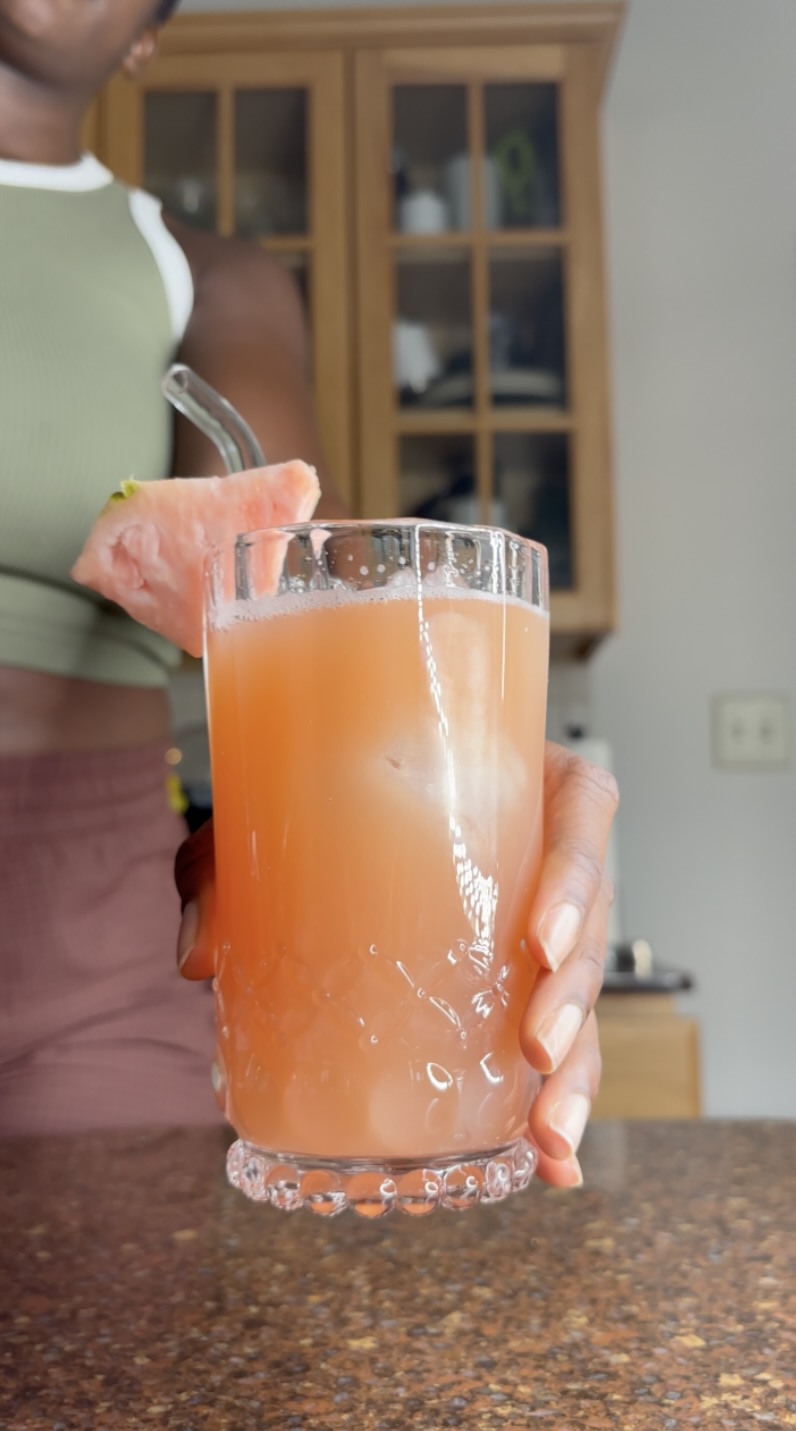 pink lemonade in glass